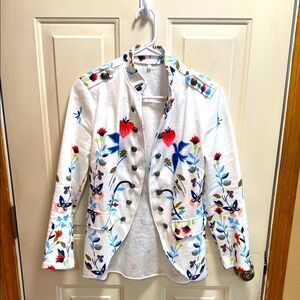 Floral Printed Military Style White Blazer Jacket size S
